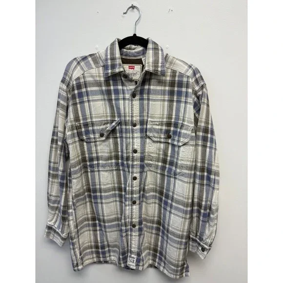 Vintage Levis Mens Plaid Button Up Shirt Textured Flannel Long Sleeve Small - Picture 1 of 5